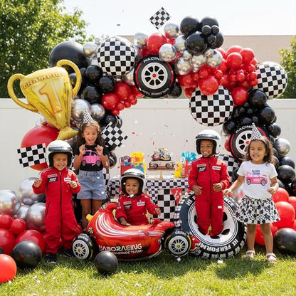 Race Car Balloons Arch Kit -Trophy, Wheels and Red Black Silver Balloon Garland - Image 6