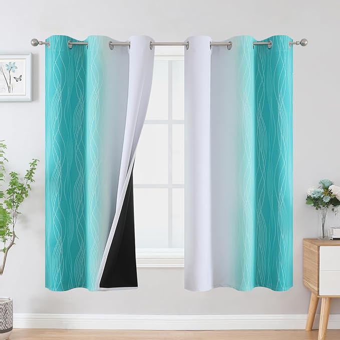 Teal and Greyish White Blackout Curtains & Drapes by ESTELARTEXTILER