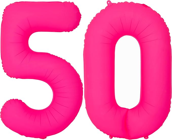 Pink Birthday Number 50 Balloons 40IN Fluorescent Pink 50 Foil Balloon | by YOIOZAIZAI