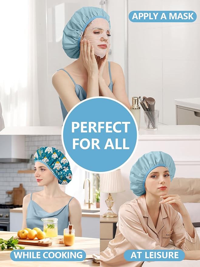 Years Calm Shower Caps For Women Reusable Waterproof，Pattern And Solid Color Dual-Layer Design For Dual-Layer Usable，Protects Hair In Shower, Spa, Cooking, Clean & Travel (Bell Orchid, Extra Large)