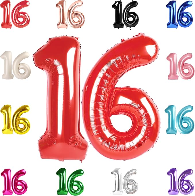 Red Number 16 Balloon 40 Inch by IWERP