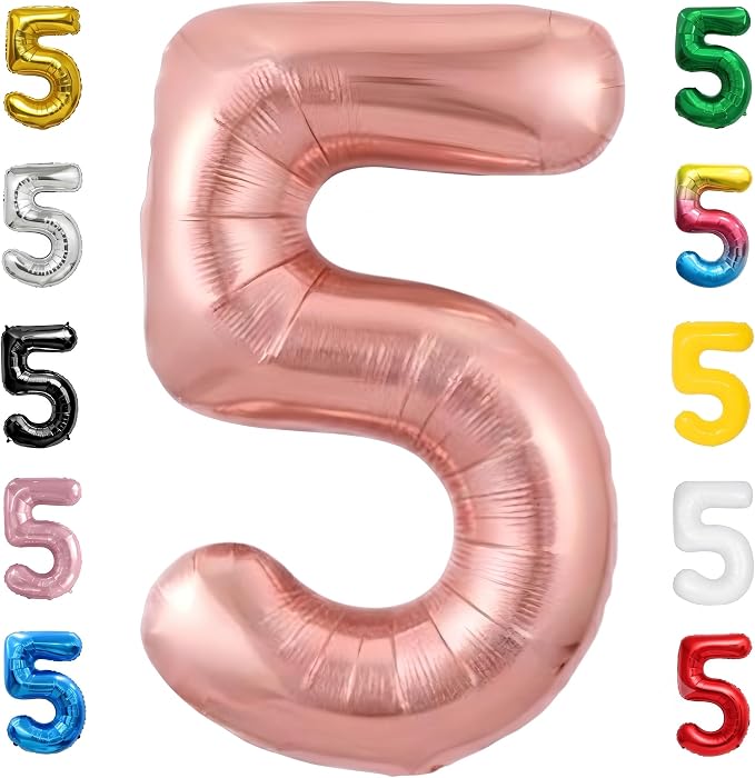 Rose Gold Number Balloon 5 Mylar Foil Macaron Balloons 16 inch by Unknown