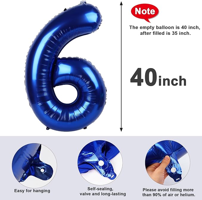 6 Balloon Numbers Birthday Decorations, 40In Navy Blue Balloons - Image 5
