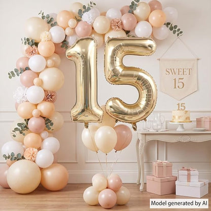 White Gold Number 15 Balloon 40 Inch, Champagne Foil Quince Decoration | Giant - Image 3