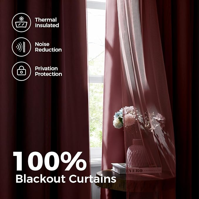 100% Blackout Curtains for Bedroom, Double Layer Pink Curtains, Room Darkening - Image 3