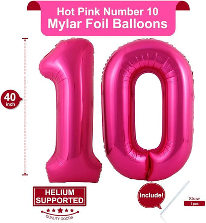 40 Inch Hot Pink 10 Number Balloons Giant 10 Balloons Hot Pink Birthday 10 - Image 2