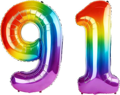 40 Inch Number 91 Balloons for 91st Birthday Party Decorations, 0-100 Rainbow by FOBELEC