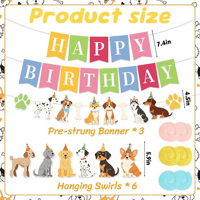 Dog Birthday Banner, Colorful Dog Themed Birthday Party Decorations, Cute - Image 2