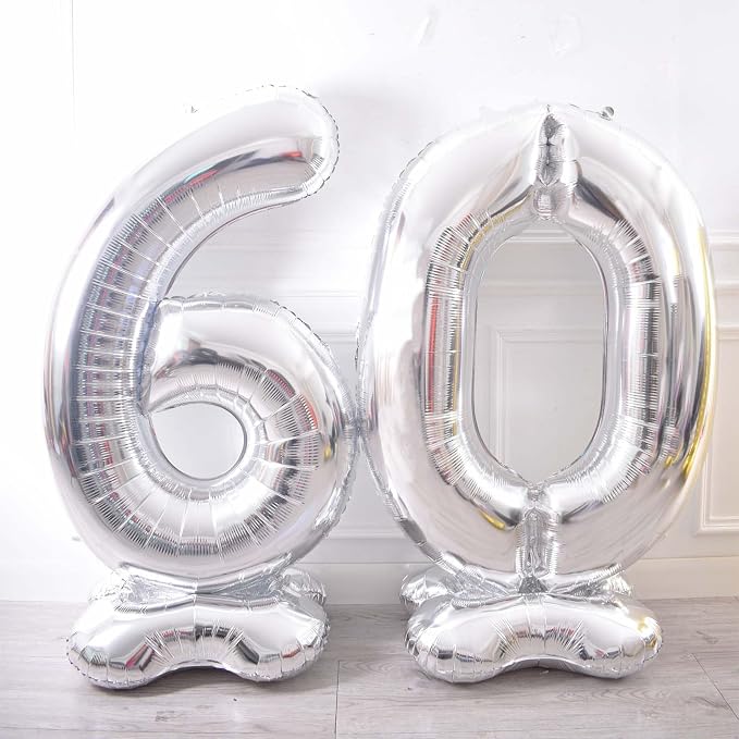 65 Inch Giant Silver Foil Number Balloon, Old Children's Birthday Party Helium - Image 6