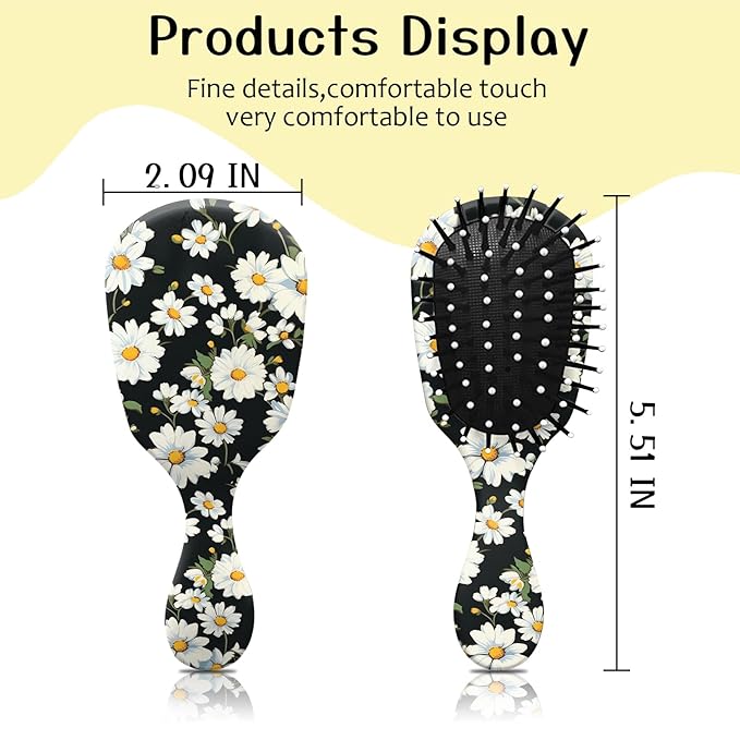Mini Hair Brush,Cute Detangling Travel Hair Brush,Soft Bristles for Effortless Tangle Removal,Detangler Hairbrush for Women Men Boys Girls Kids Wet Dry All Hair Types (White Daisy, Mini)