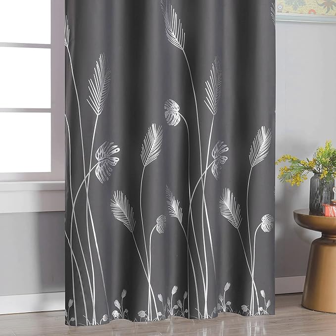 Curtain for Sliding Glass Door 100W x 84L Inch Long Elegant Silver Palm Tree - Image 3