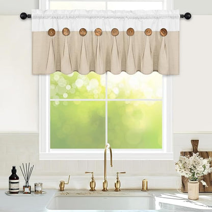 Farmhouse Valance Curtains, Boho Cotton Linen Kitchen Valance, Rustic Button by FRAMICS