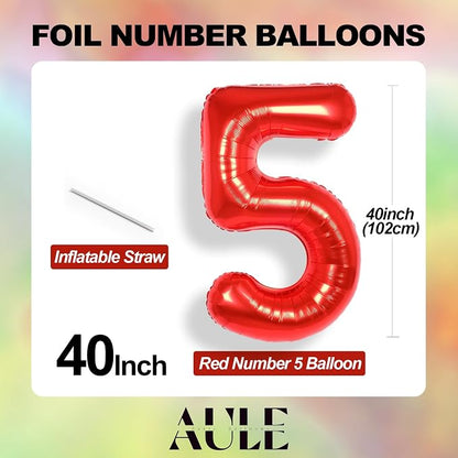 AULE 40 Inch Red 5 Balloon Number Foil 0-9 Birthday Big Numbers | Birthday - Image 5