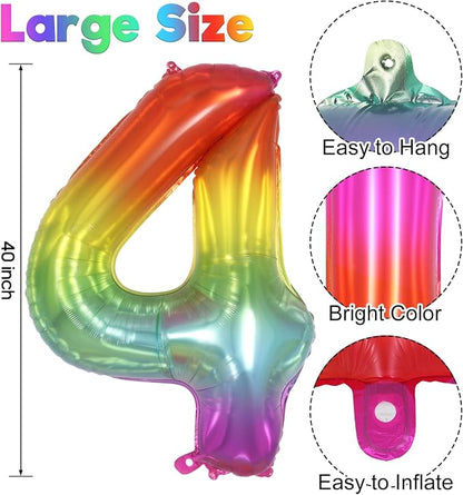 Rainbow Number 4 Balloon 40 Inch, Big Large Foil Number Balloons, Gradient - Image 3