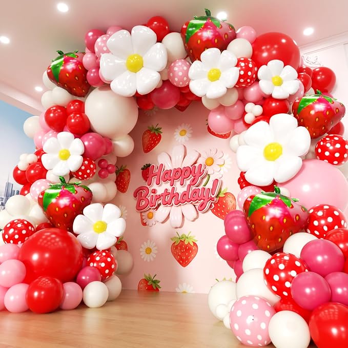 Strawberry Balloon Arch Kit 188Pcs by PTGOLUO