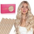WENNALIFE Tape in Hair Extensions Human Hair, 20pcs 50g 16 inch Balayage Light Wheat Platinum Blonde Remy Hair Extensions for Women Tape Ins Straight Extensiones De Cabello Humano Skin Weft