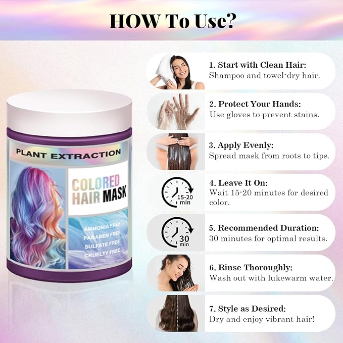 Vegan Semi Permanent Hair Color Mask - 10.15OZ Color Depositing Conditioner for Color-Treated Hair - Ammonia, Paraben, Sulfate & Cruelty-Free - Plant-Based Enhances Tones Hair (PURPLE)