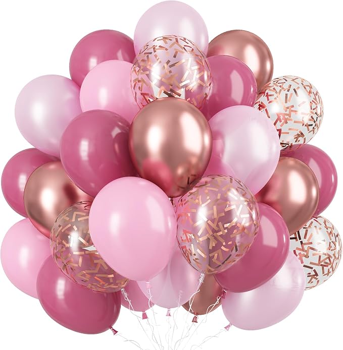 Dusty Rose Balloon Set, 60 Packs 12 Inch Retro Pink Metallic Chrome Rose Gold by Togvu