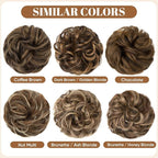 CJL HAIR Large Messy Bun Hair Piece Wavy Curly Scrunchies Synthetic Chignon Ponytail Hair Extensions Thick Updo Hairpieces for Women Nut Multi