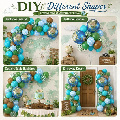 Earth Balloons, 12 Inch Green Brown Blue Cloud Print Balloons - Image 7