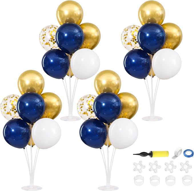 4 Sets Navy Blue Gold Balloons Stand by ZyloonDecoration