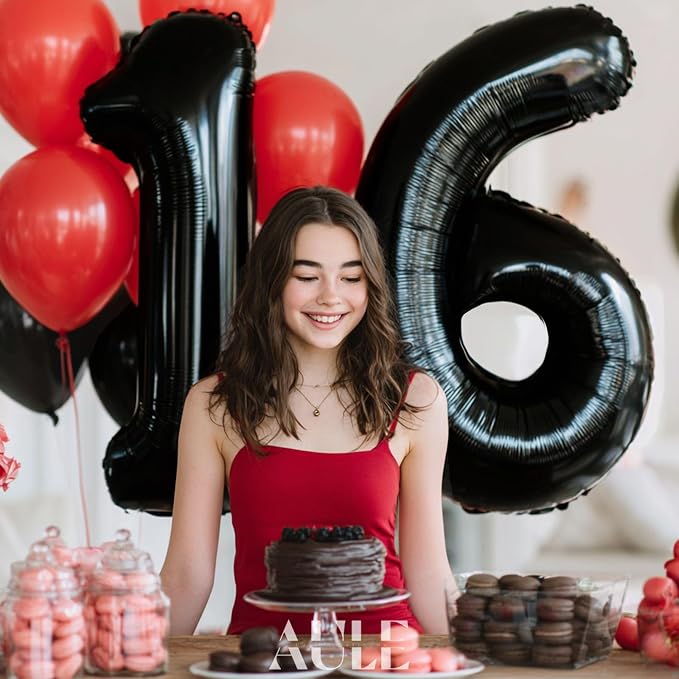AULE 40 Inch Black Number Balloon 1 Foil 0-9 Birthday Big Numbers | Birthday - Image 3