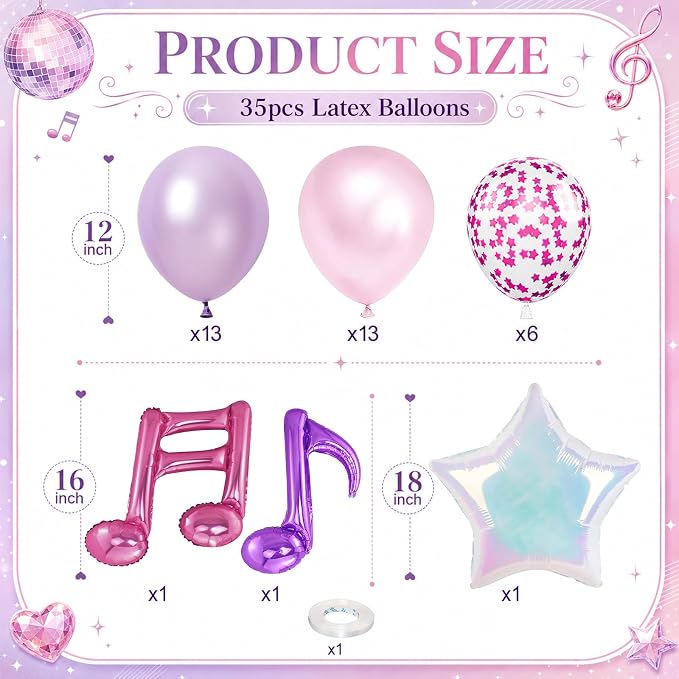Pink Purple Music Note Iridescent Star Balloons - Image 2