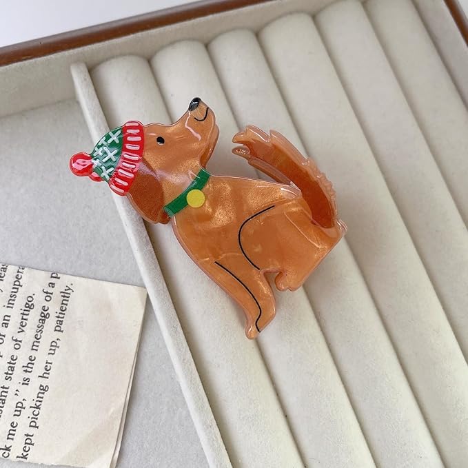 Christmas Hair Clips for Women, Cute Christmas Puppy Hair Claw Clips Funny Strong Hold Dog Jaw Clips with Hat Design Non-slip Animal Winter Hair Barrettes Xmas Hair Accessories Decoration
