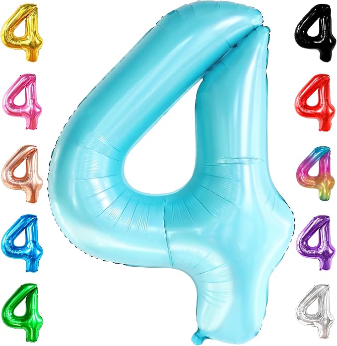 KatchOn Light Blue 4 Balloon Number 40 Inch | 4 Foil Balloon, Light Blue Four by KatchOn