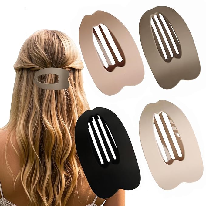 4 PCS Flat Hair Clips, Strong Hold Hair Clips for Thick Thin Hair, Stylish Classic Hair Barrettes, Large Flat Claw Clips for Women Girls (Neutral)