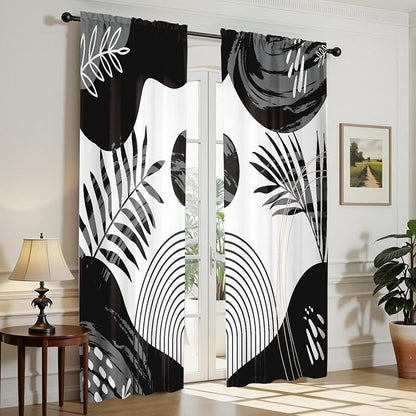 Boho Mid Century Black and White Living Room Curtains, 84 Inch Modern Arch Sun - Image 3