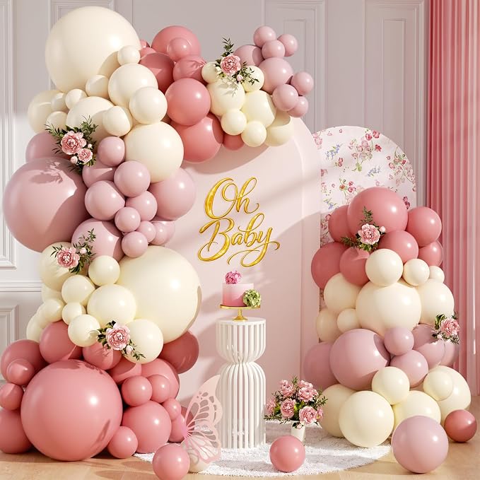 Dusty Pink Balloon Arch Kit 115Pcs Retro Blush Pink Sand White Balloons Garland by Domgoge