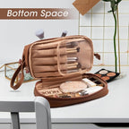 Abiudeng Large Capacity Makeup Bag Ladies Cosmetic Bag Travel Bag with Compartments Portable PU Leather Travel Makeup Bag with Handle