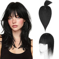 Hairro Mono Hair Toppers with Bangs, 3.4" x 3.4" Mono Base 100% Real Human Hairpieces for Women, 150% Density Clips In Topper for Greyish Thinning Hair, 14 Inch Jet Black
