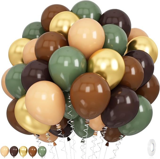 60 PCS Sage Green Brown Balloons Woodland Camo Army Balloon Olive Green Dark by Unknown