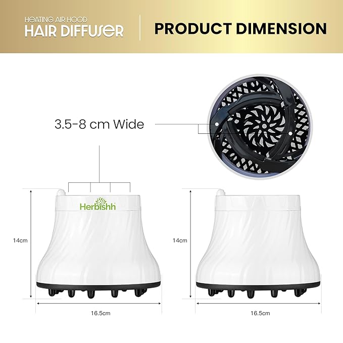 Herbishh Universal Hair Dryer Diffuser - Adjustable 3.5-8 cm, Rotary Clip for Curly & Wavy Hair, Even Heat, Reduces Frizz & Adds Volume, Heat-Resistant Air Hood for Effortless Curl Definition (White)