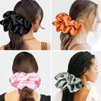9.5 inch Silk Scrunchies - Jumbo & Giant Satin Scrunchies - Thick Elastic Fluffy Hair Ties for Women & Girls - 3 Pack (Black, Pink, Ivory)