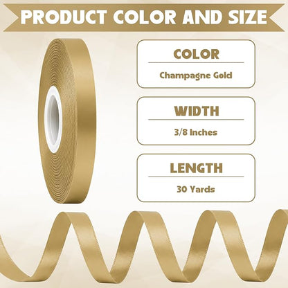 3/8In 30Yards Thin Gold Ribbon for Gift Flower Bouquet Graduation Christmas | - Image 2
