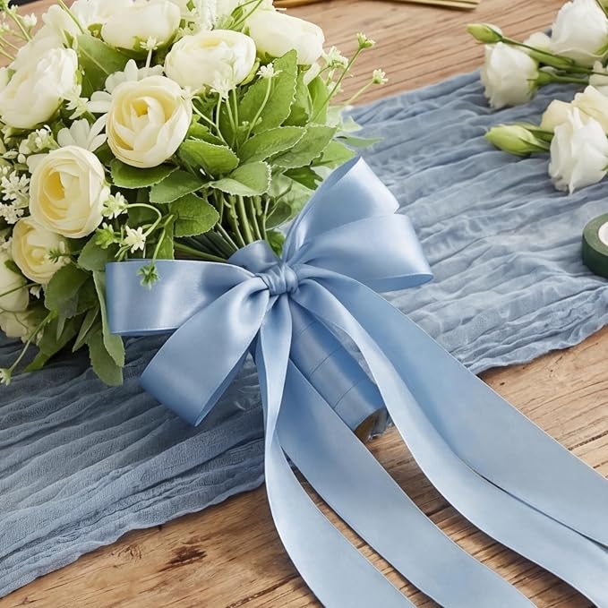 woric Dusty Blue Satin Ribbon 1 Inch 50 Yards Light Baby Blue Ribbon | Gift - Image 4
