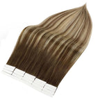 Full Shine Seamless Tape In Hair Extensions Human Hair Balayage Color Ombre Brown And Blonde 4/27/60/8 Soft Natural Hair Extensions Tape In 20 Inch Double Sided 50 Gram 20 Pcs Add Length