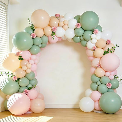 Dusty Green Pink Floral Balloon Garland Arch Kit 144 PCs | Baby Shower Wedding - Image 3