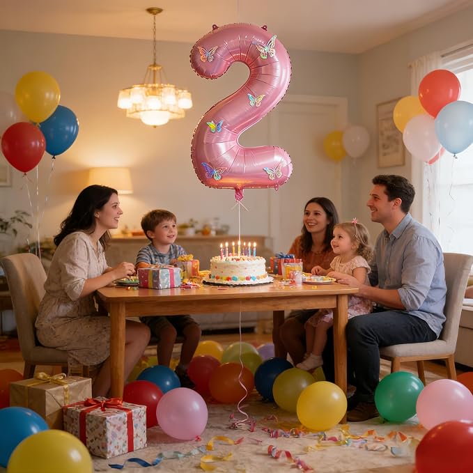 40 Inch Number Balloon Pink Large Mylar Foil Pink Number Balloons and Butterfly - Image 7