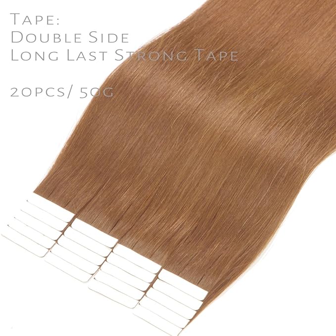 Lacer Tape in Human Hair Extensions Natural Balayage Seamless PU Skin Weft Tape in Hair Extensions Real Human Hair Auburn Blonde Double Side 50g 20pcs/set 18 Inch