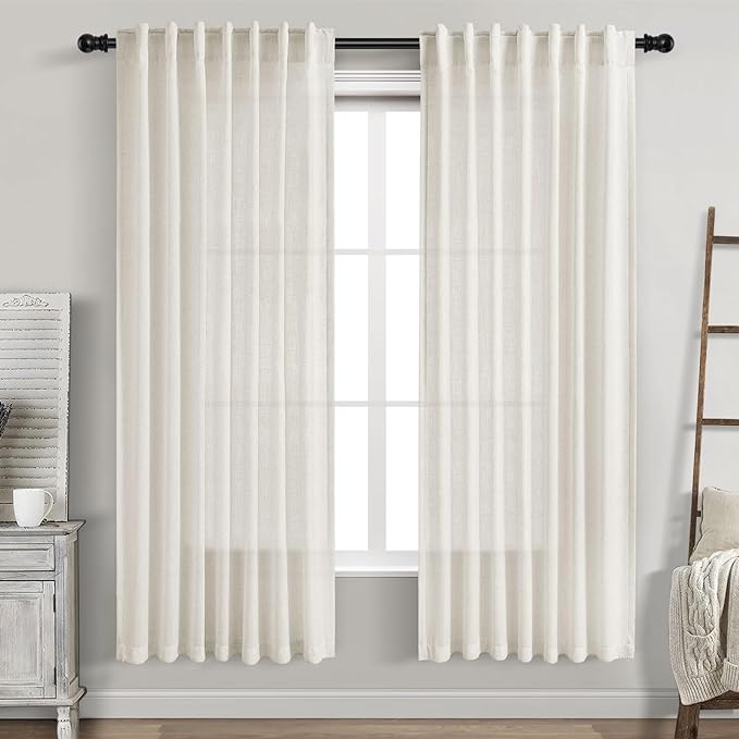 Cream White Linen Curtains 72 Inch Length 2 Panels Set by Nanspring