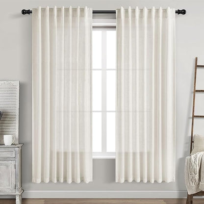 Cream White Linen Curtains 72 Inch Length 2 Panels Set by Nanspring