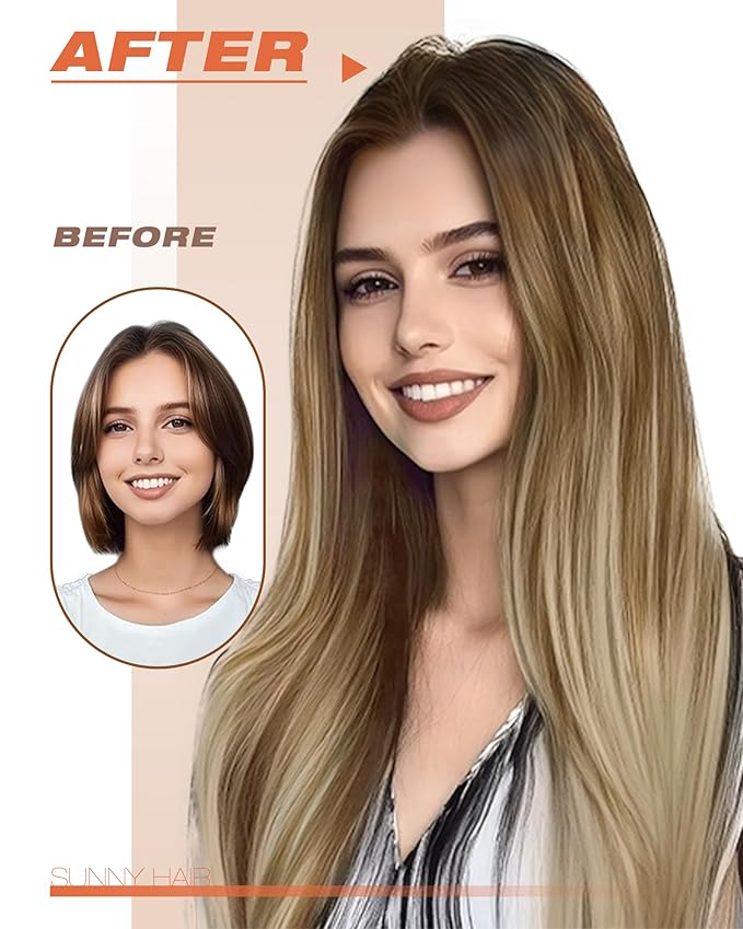 Sunny Hair Tape in Hair Extensions Medium Brown Balayage Blonde Tape in Hair Extensions Human Hair, 20 inch Remy Hair Extensions Tape in 20Pcs 50g