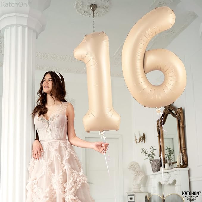 KatchOn Caramel 16 Balloon Numbers 40 Inch, Sweet 16 Party Decorations | 16th - Image 3