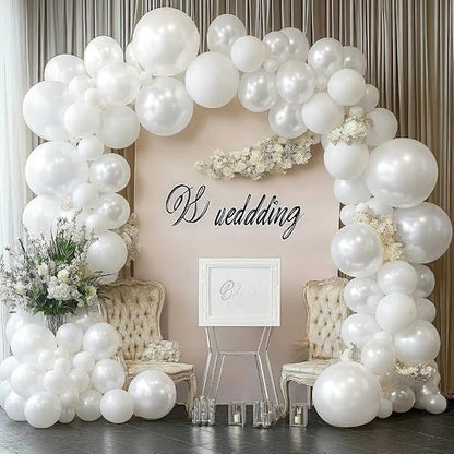 White Balloon Arch Garland Kit, Double Stuffed Beige Cream Balloons Pearl White - Image 2