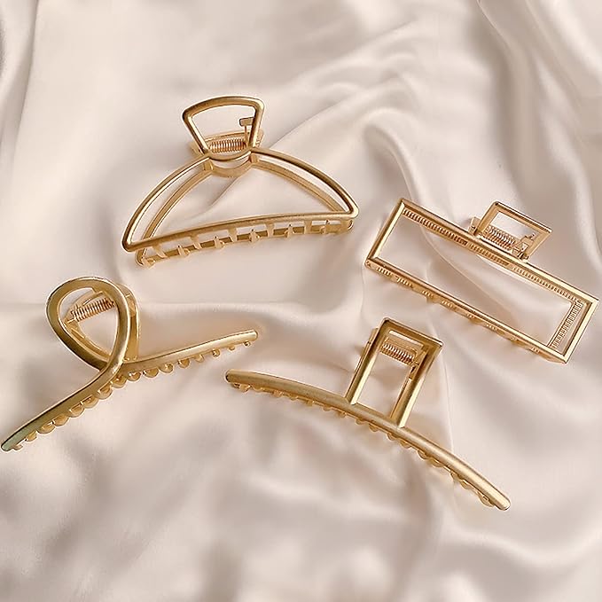 AIBEE Large Metal Hair Claw Clips - 4pcs Nonslip Big Gold Hair Clamps with Strong Hold for Thick and Thin Hair for Women and Girls