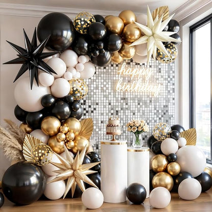 Black White Gold Balloons Arch Kit, Exploding Star, Party Decor | Black Beige by Kalyerparty